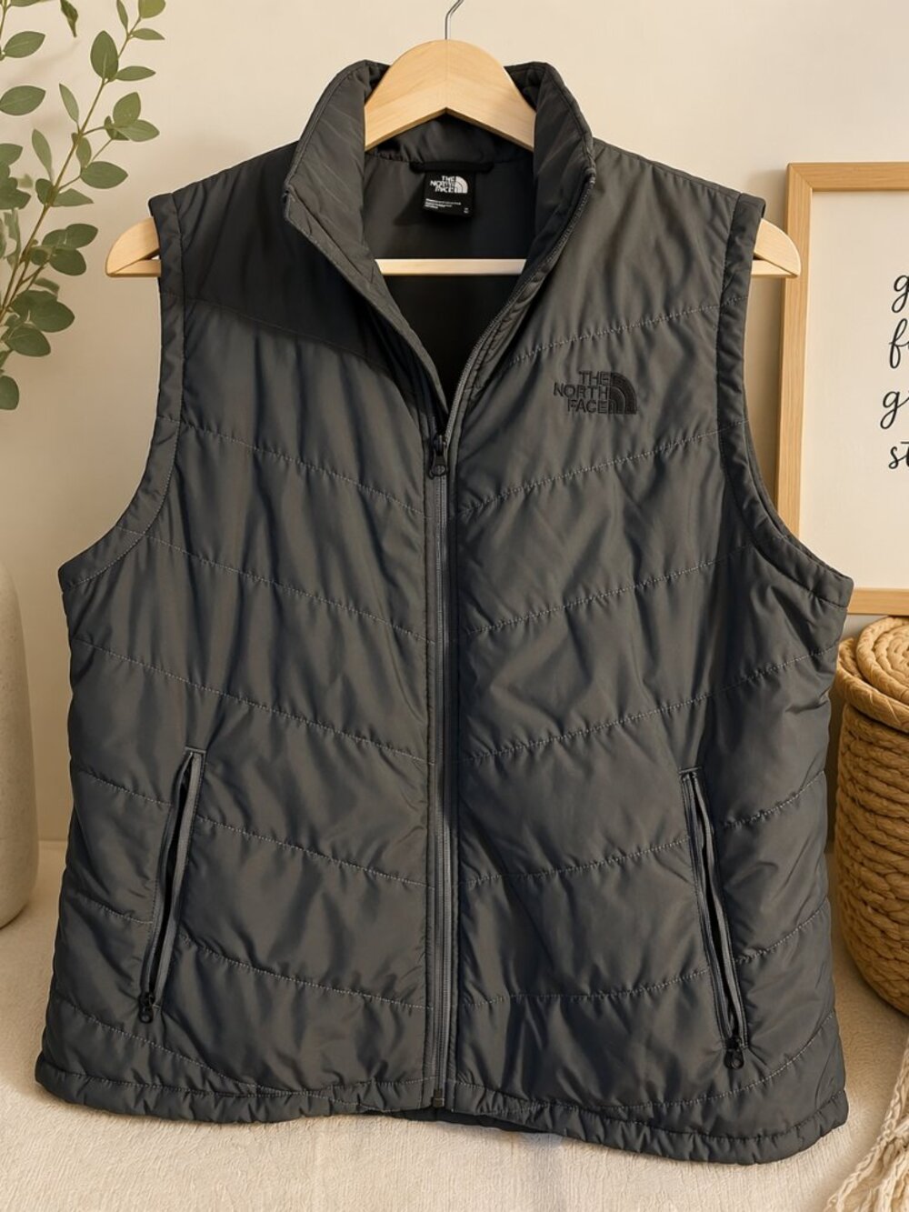 The North Face Dark Grey Quilted Vest with Logo